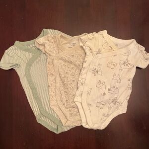 Organic Cotton Baby Bodysuit Set - Green, Cream, and Tan
